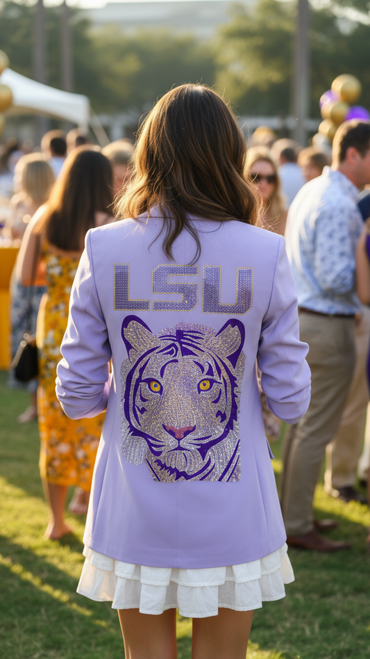 LSU Purple Tiger Ruched Sleeve Lavender Blazer