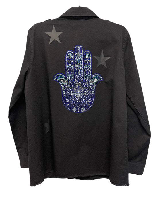 Black Army Shacket w/ Blue Hamsa