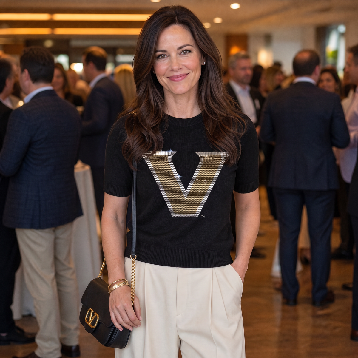 Vanderbilt University Gold & Silver V Black Short Sleeve Sweater