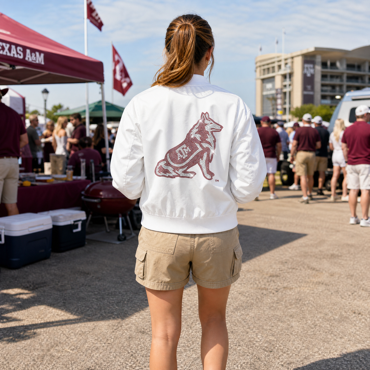Texas A&M Reveille White Bomber Jacket