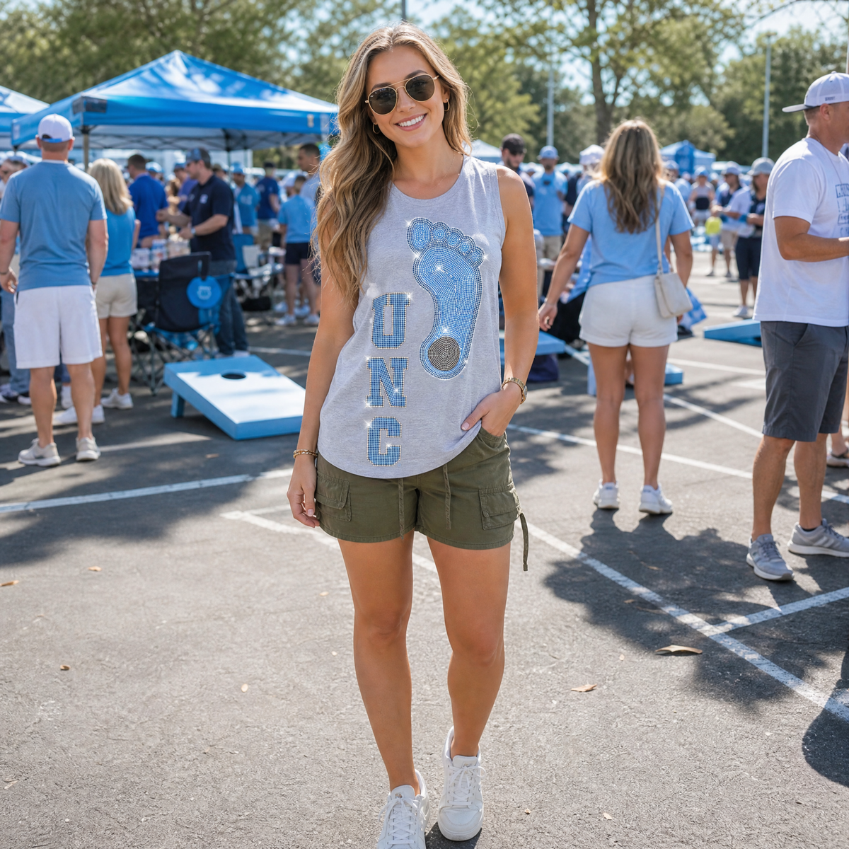 University of North Carolina UNC Tar Heel Foot Gray Tank Top