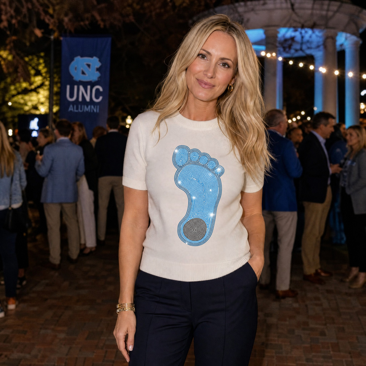 University of North Carolina Tar Heel Foot Ivory Short Sleeve Sweater