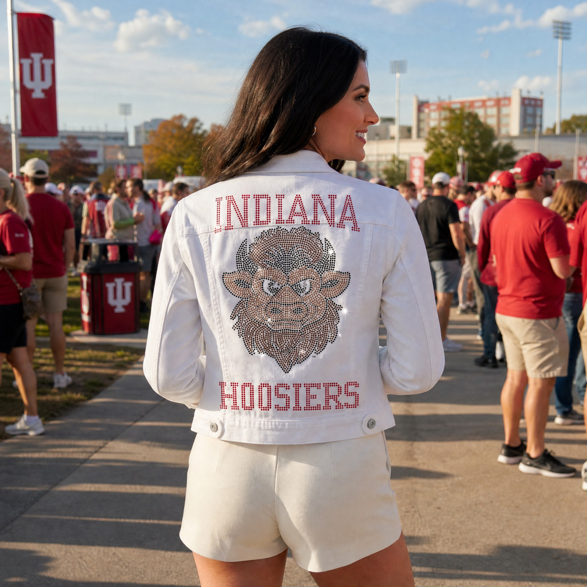 Indiana University Hoosiers Vintage Bison Head White Denim Jacket