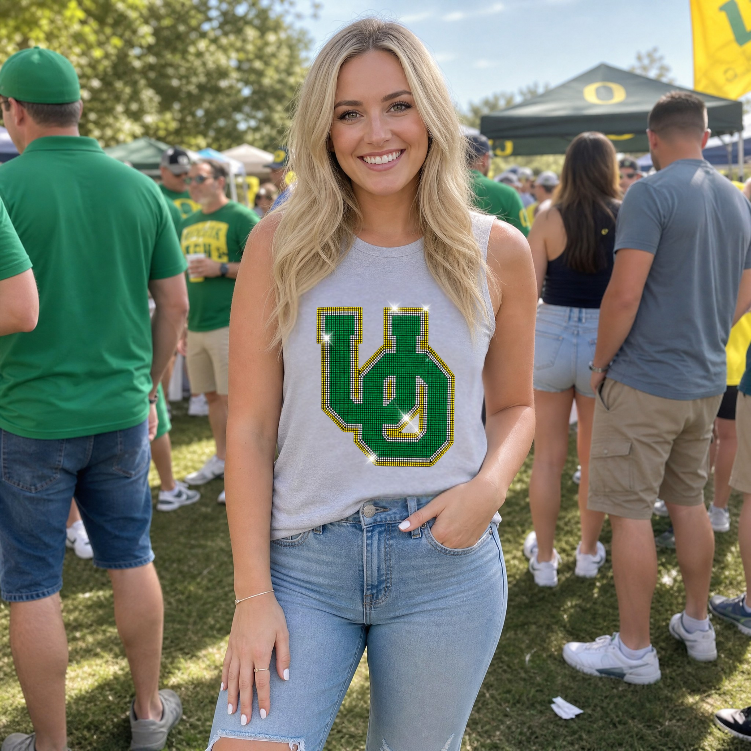 University Of Oregon Large Interlocking UO Gray Tank Top