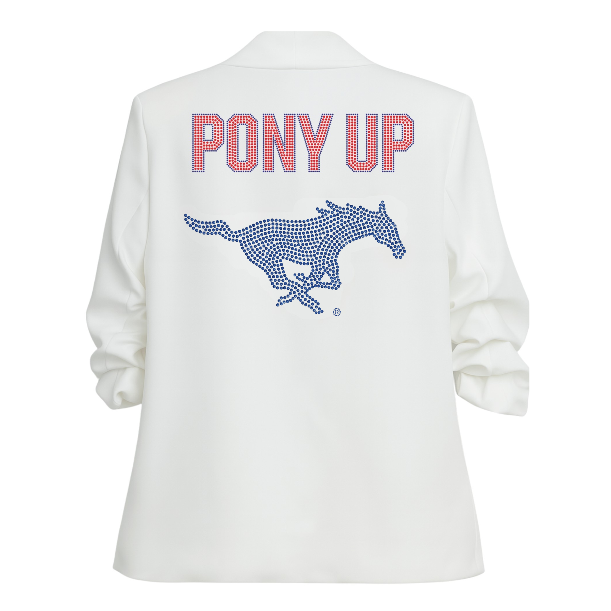 SMU Pony Up Mustang White Ruched Sleeve Blazer