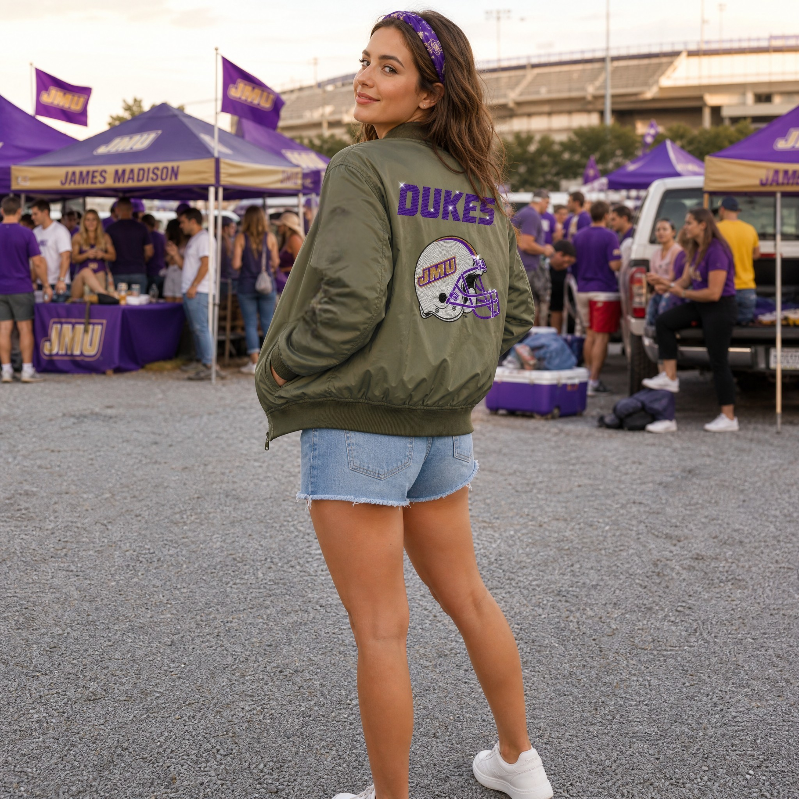 James Madison Helmet Dukes Army Green Bomber Jacket