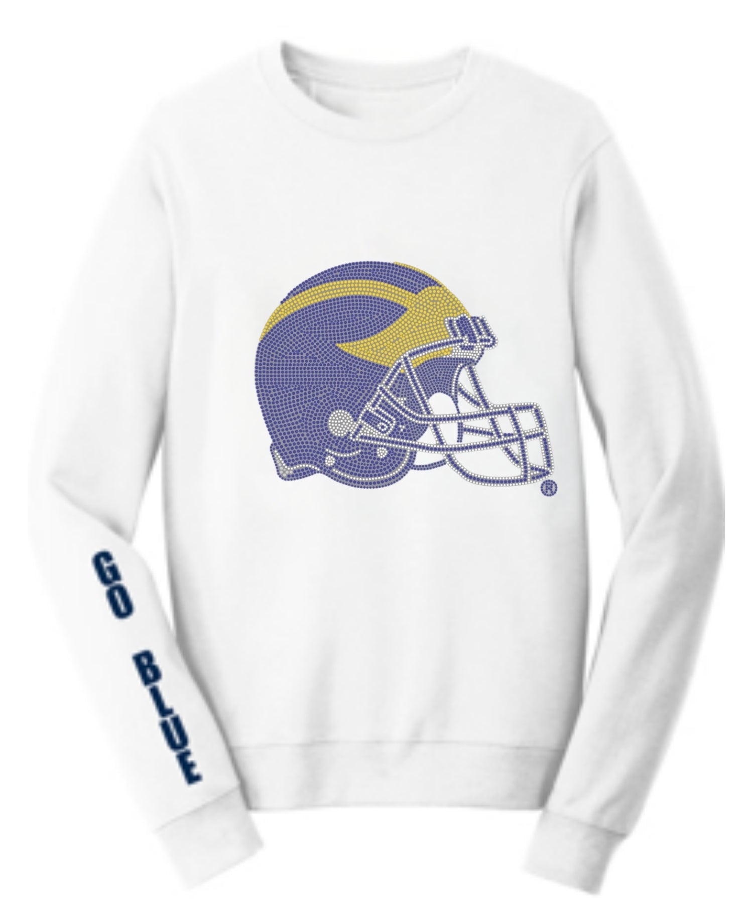 University of Michigan Helmet Go Blue White Crewneck Sweatshirt