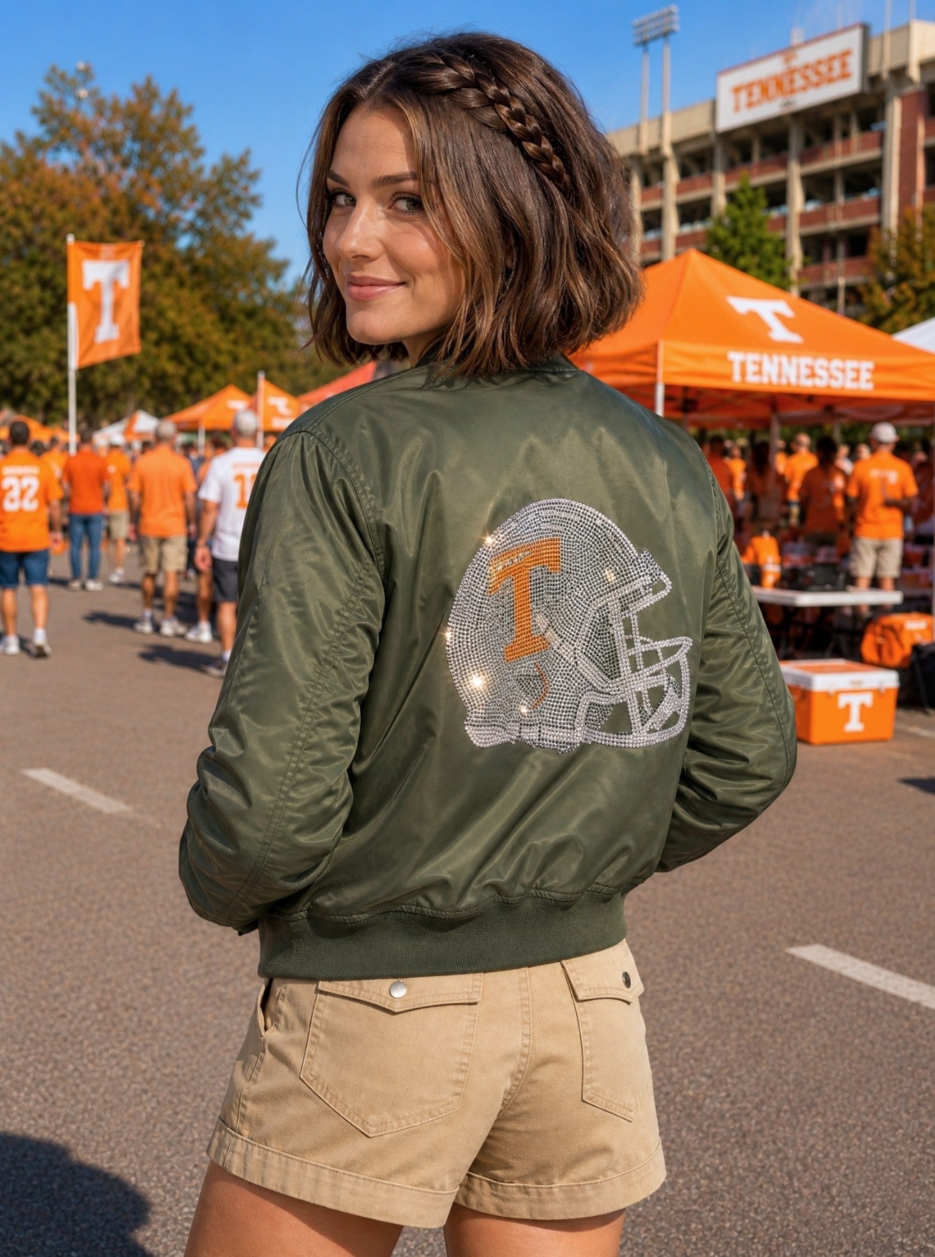 Tennessee Vols Helmet Army Green Bomber Jacket