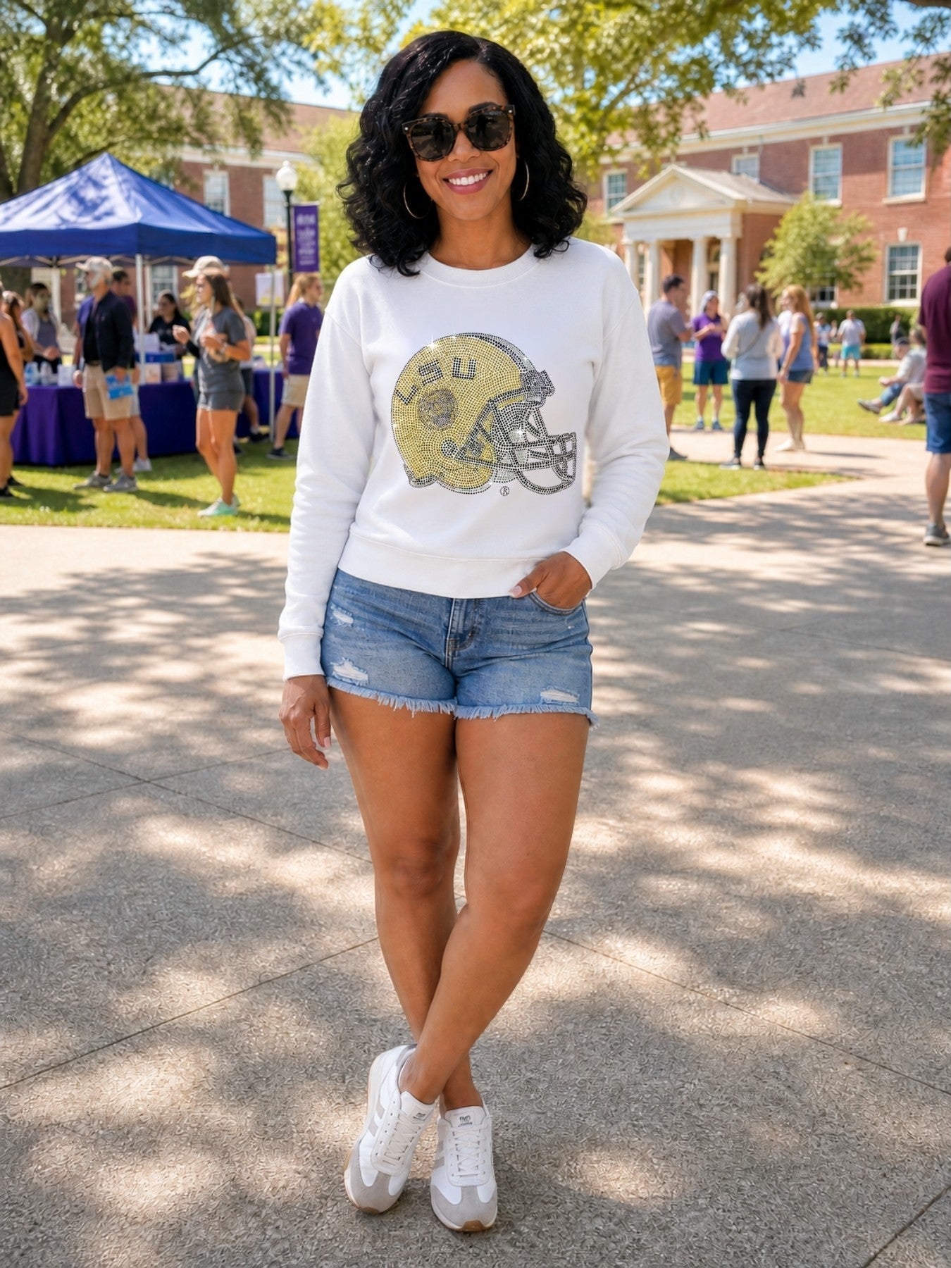 LSU Helmet White Crewneck Sweatshirt