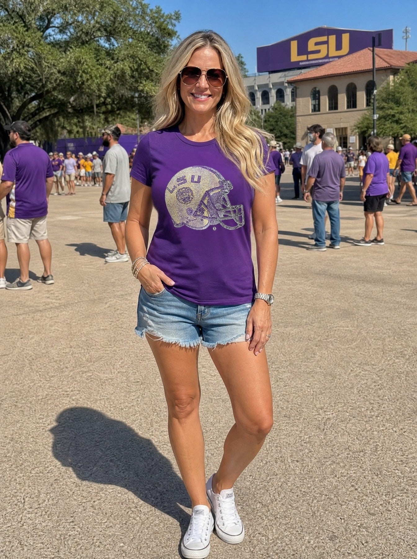 LSU Helmet Purple Crewneck T-Shirt
