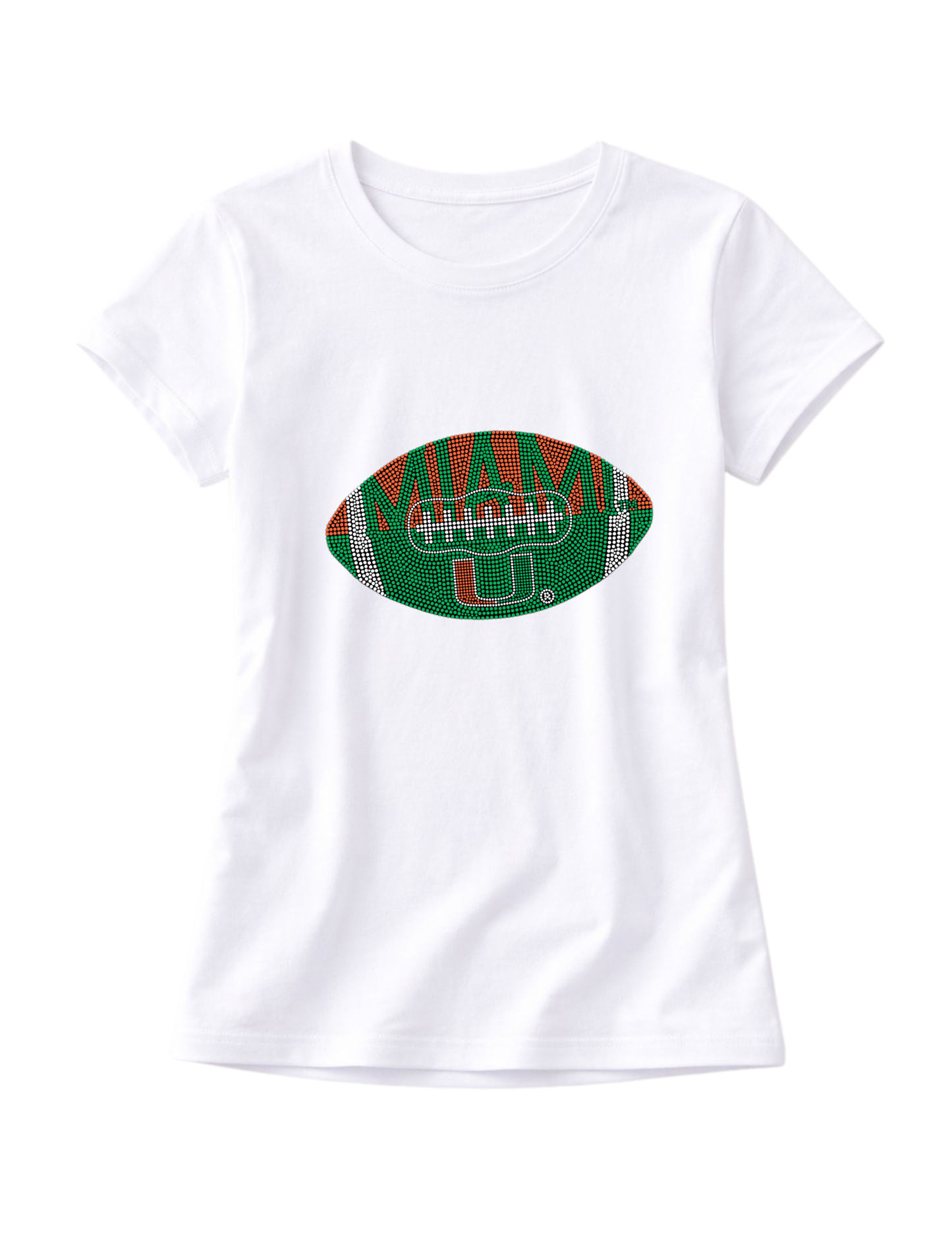 University Of Miami Football White Crewneck Short Sleeve T-Shirt