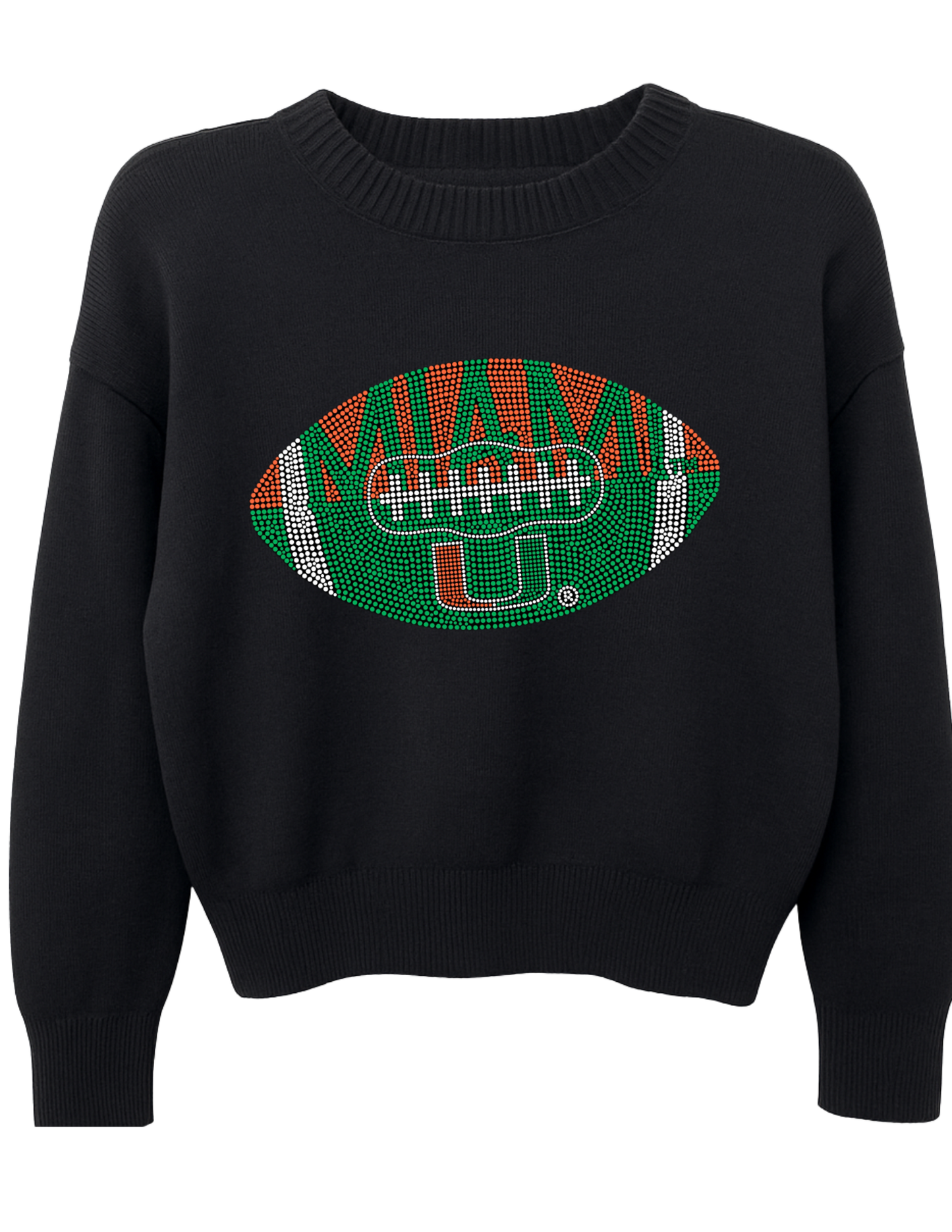 University Of Miami Football Black Crewneck Sweater