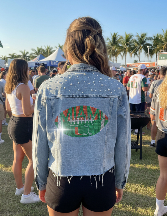 University Of Miami Football Pearl Denim Jacket