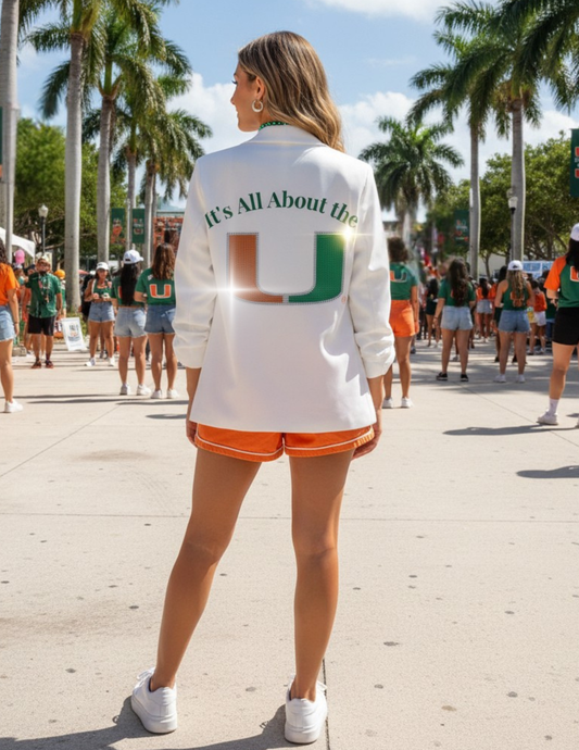 University Of Miami All About The U White Ruched Sleeve Blazer