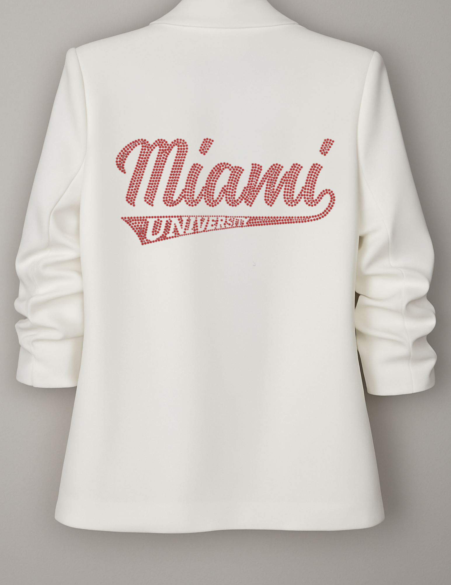 Miami of Ohio Script White Ruched Sleeve Blazer