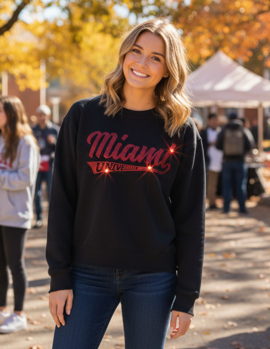 Licensed Game Day Sweatshirt, Crewneck Black, Miami of Ohio University Script