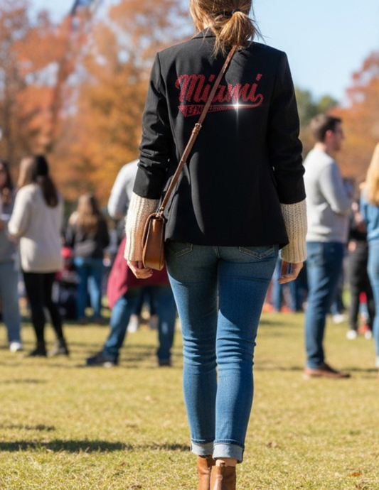 Licensed Game Day Blazer, Black Ruched, Miami of Ohio Script