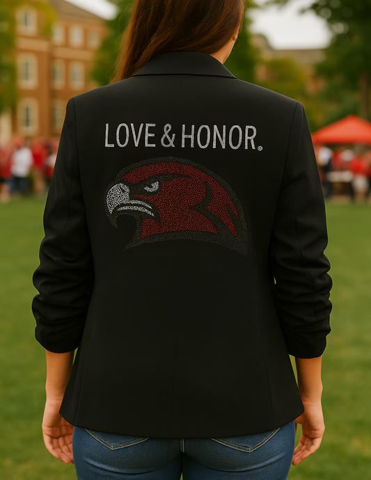Licensed Game Day Blazer, Black Ruched, Miami of Ohio Redhawk Love & Honor