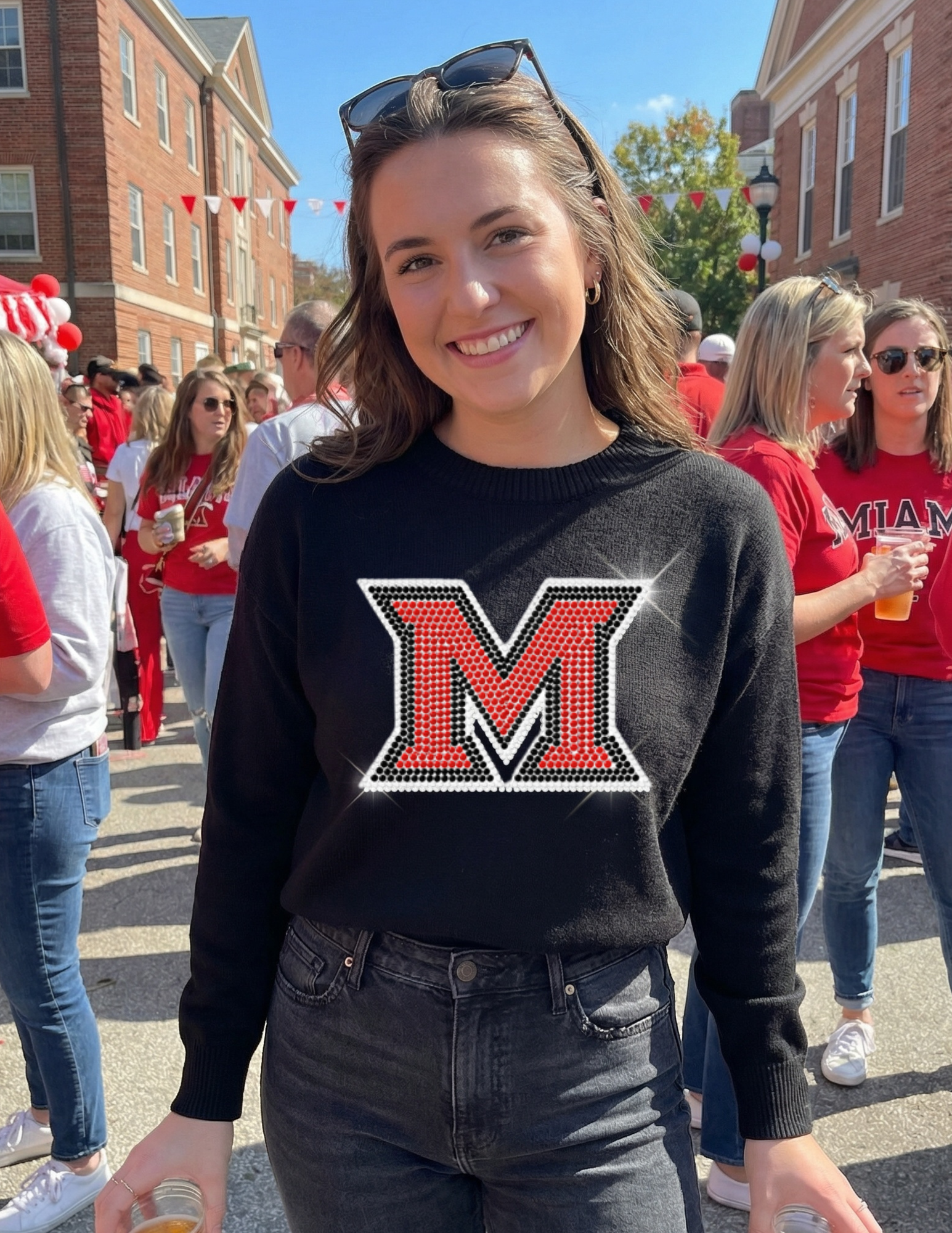 Miami of Ohio Black Crewneck Block M Sweater