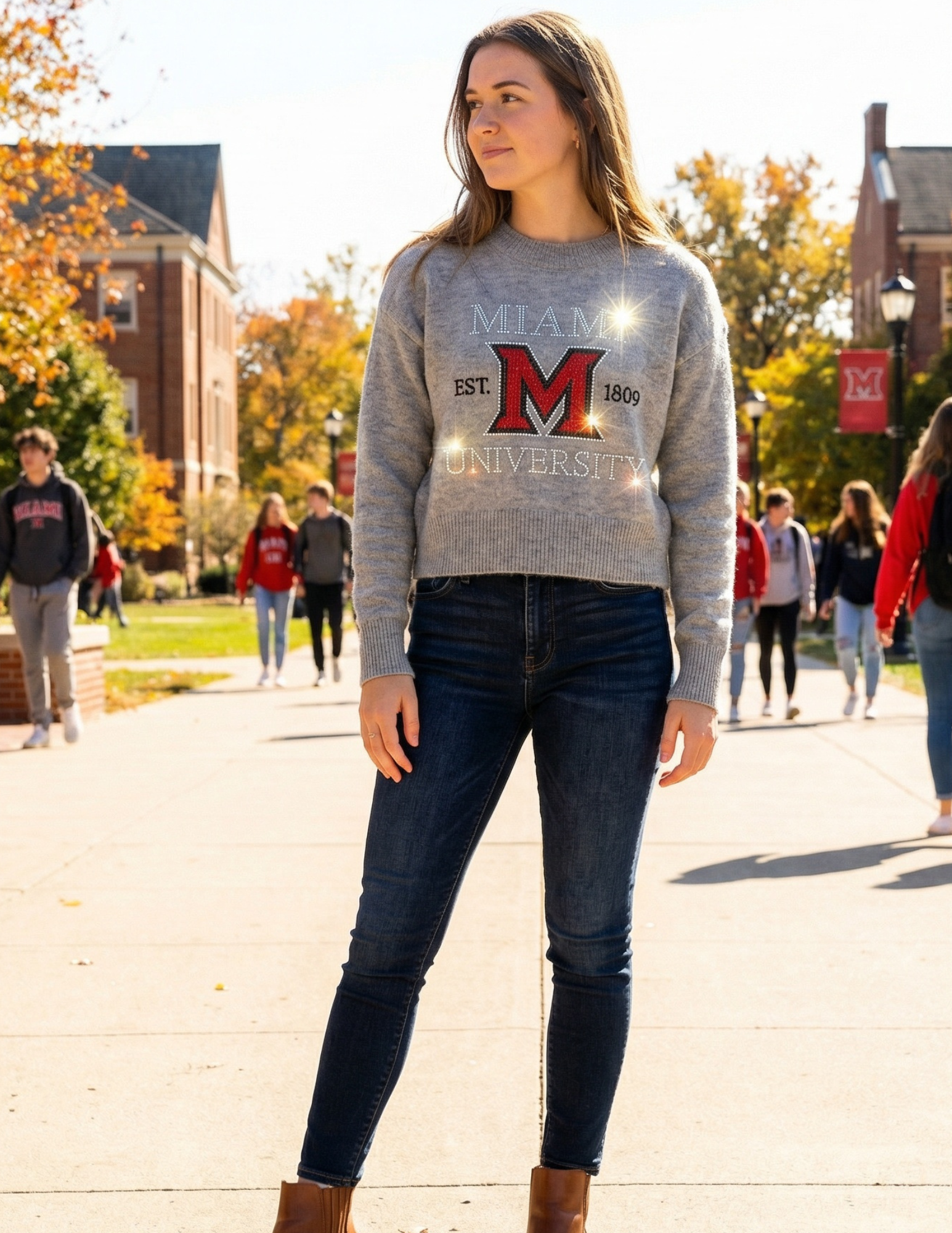 Miami of Ohio Est. 1809 Gray Crewneck Sweater