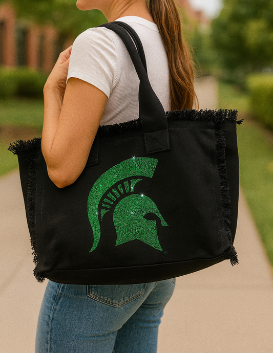 Black Canvas Tote Bag, Michigan State Spartan