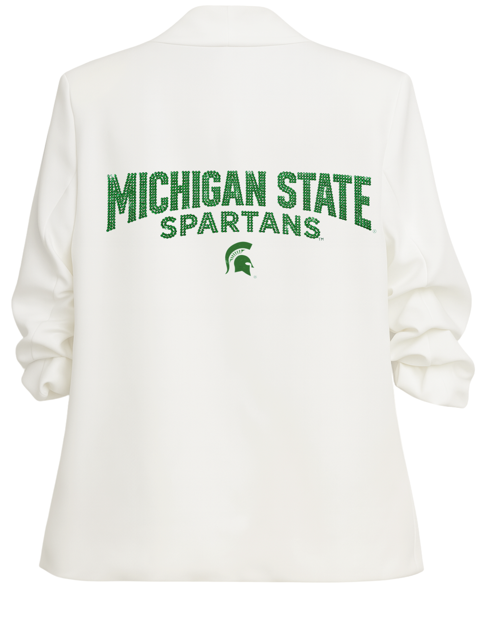 Michigan State Spartans Script Helmet White Ruched Sleeve Blazer