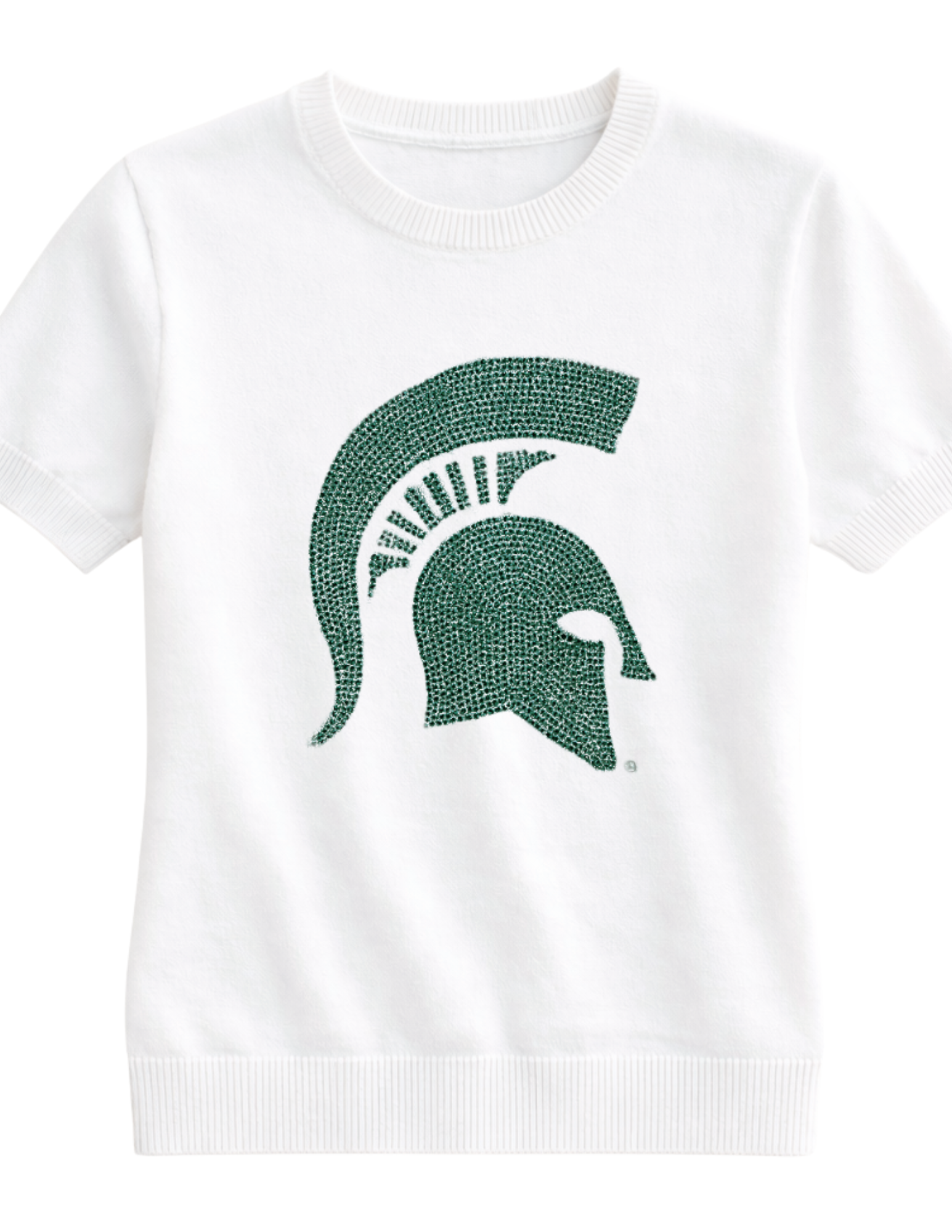 Michigan State Spartan Helmet Ivory Crewneck Short Sleeve Sweater