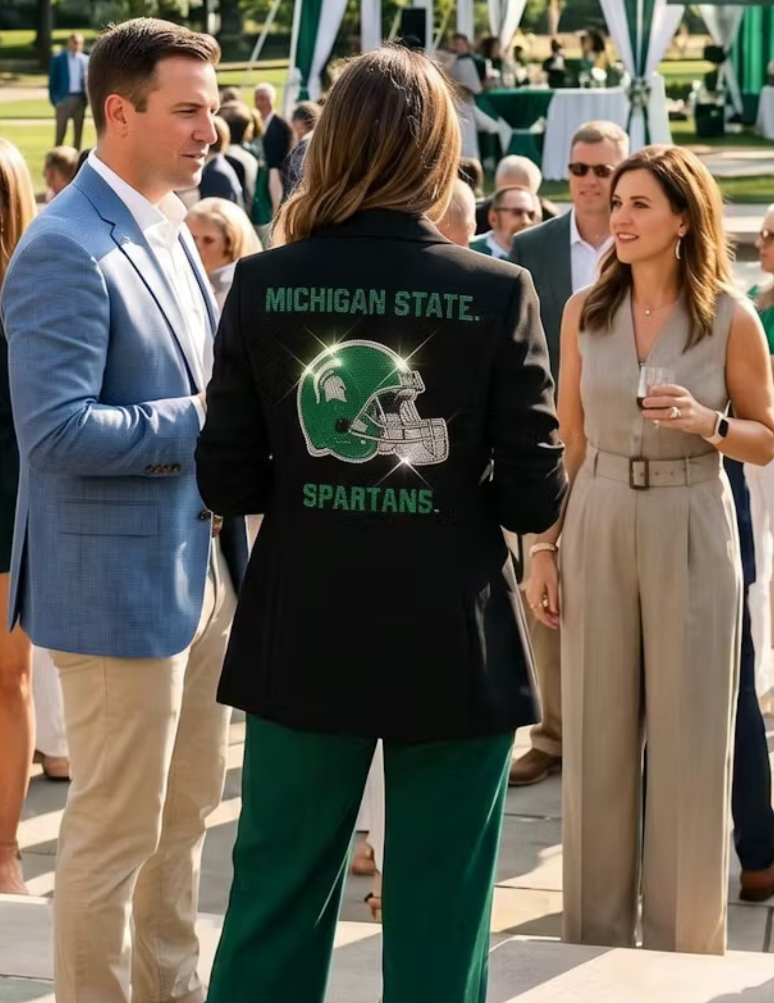 Game Day Blazer, Black Ruched, Michigan State Spartans & Football Helmet