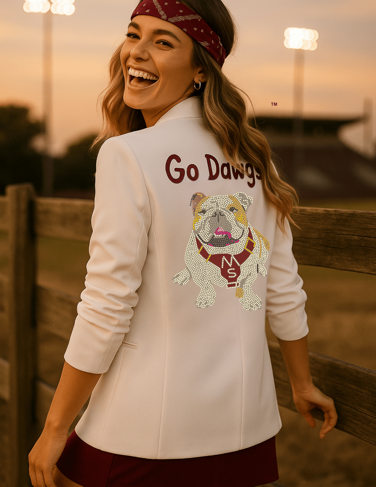 Mississippi State Go Dawgs White Ruched Sleeve Blazer