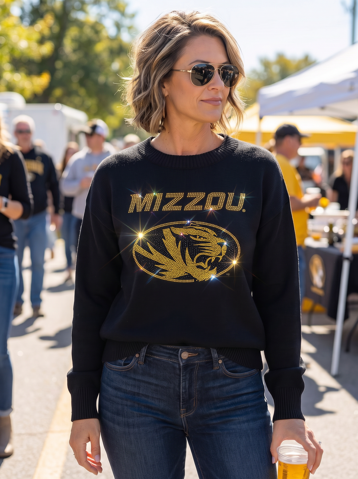 University of Missouri Mizzou Gold Tiger Black Crewneck Long Sleeve Sweater