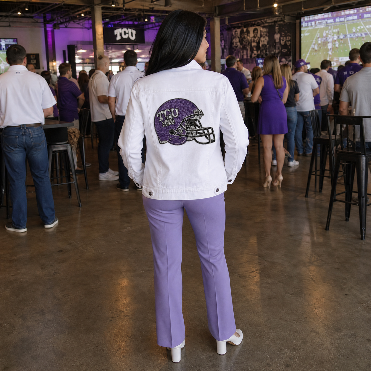 TCU Helmet White Denim Jacket