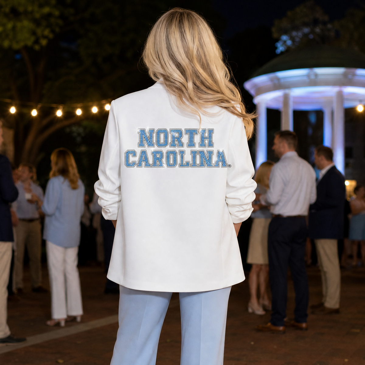 University of North Carolina Block Letters White Ruched Sleeve Blazer