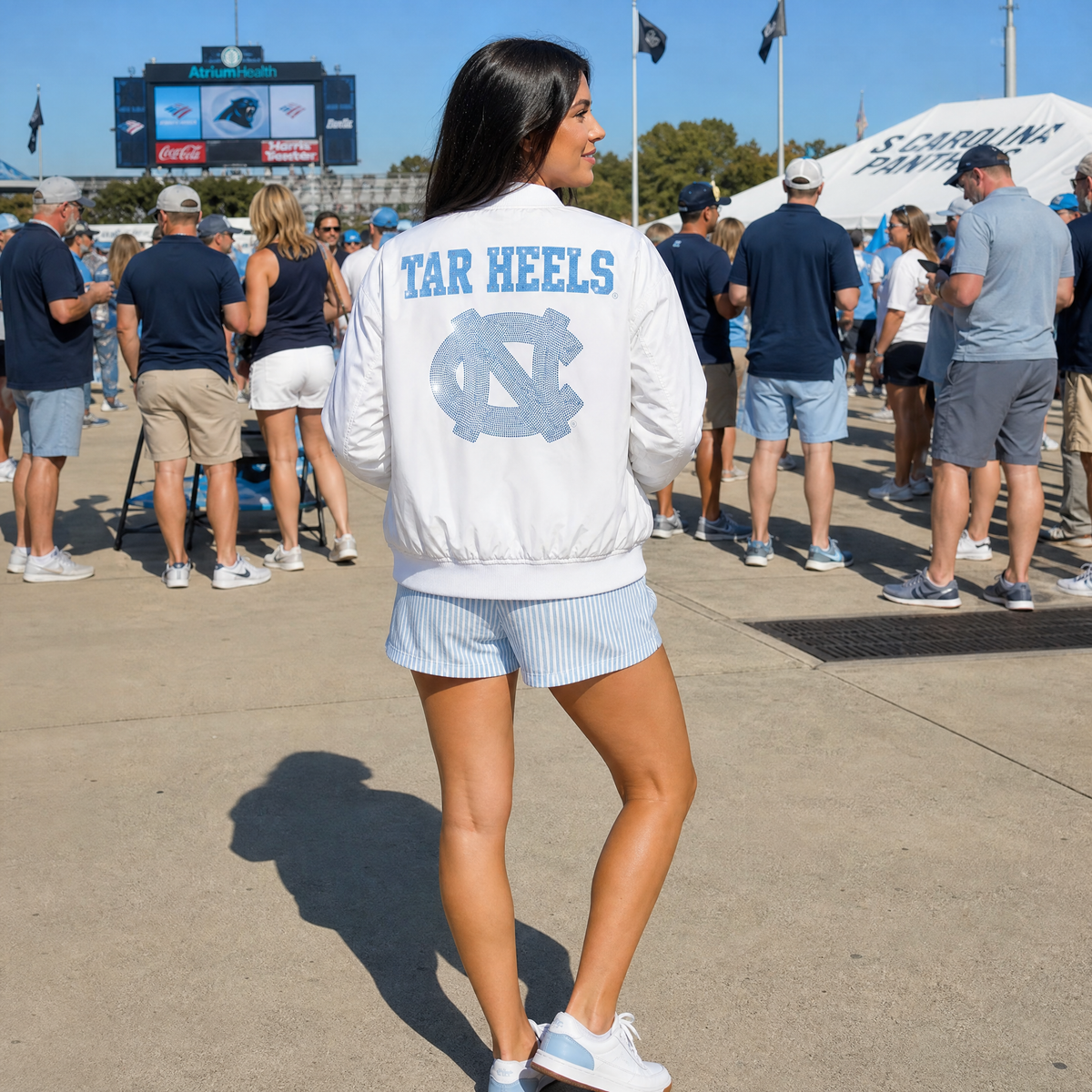 University of North Carolina Tar Heels Interlocking NC White Bomber Jacket