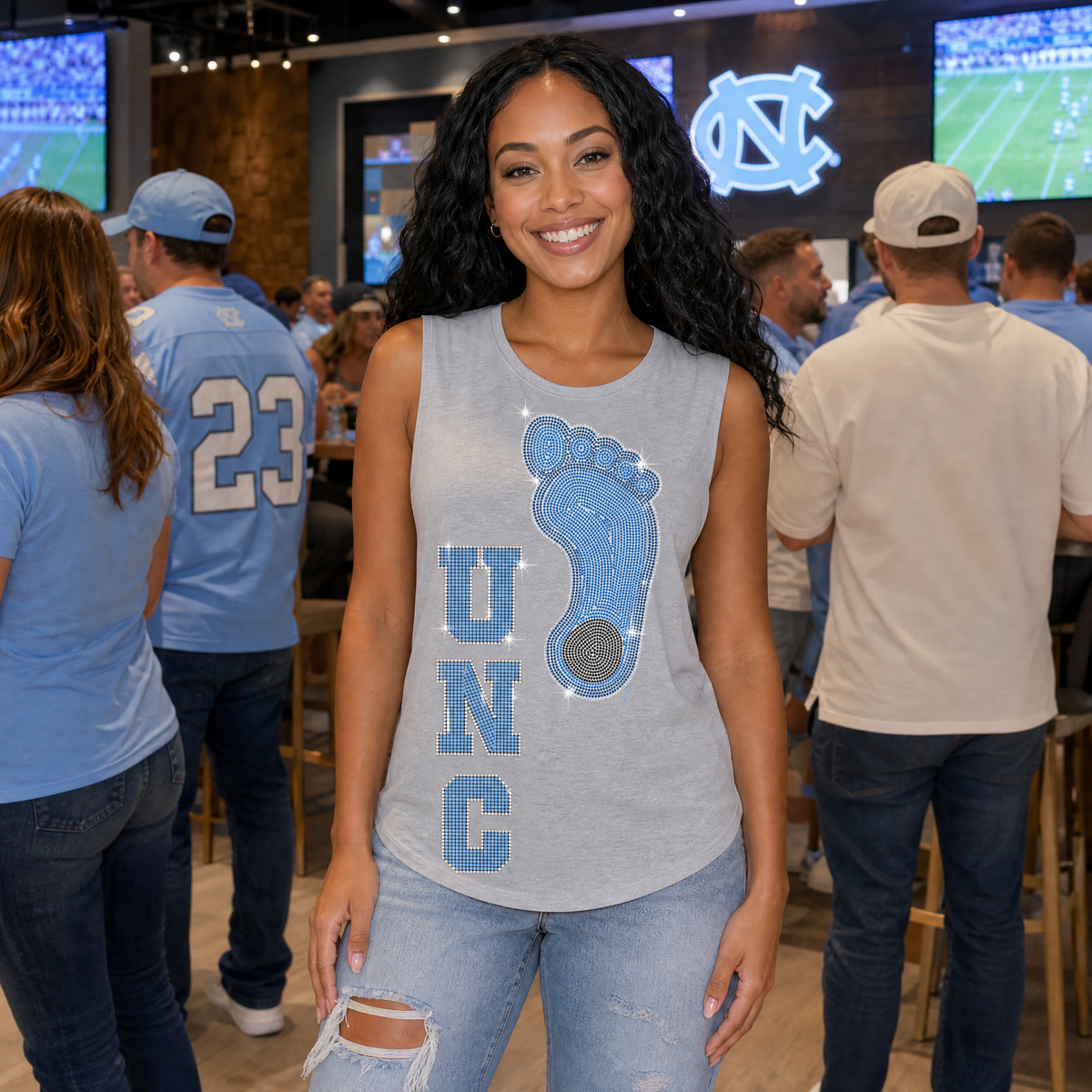 University of North Carolina UNC Tar Heel Foot Gray Tank Top
