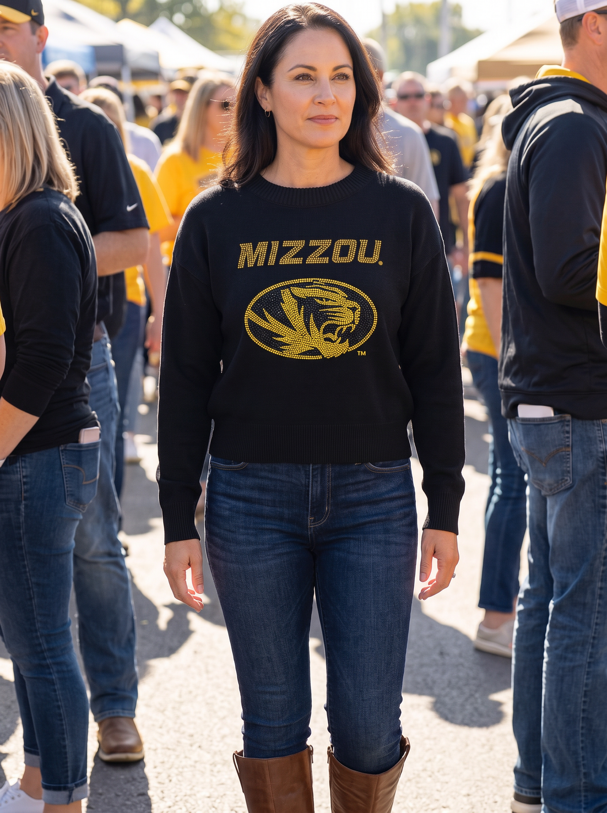 University of Missouri Mizzou Gold Tiger Black Crewneck Long Sleeve Sweater