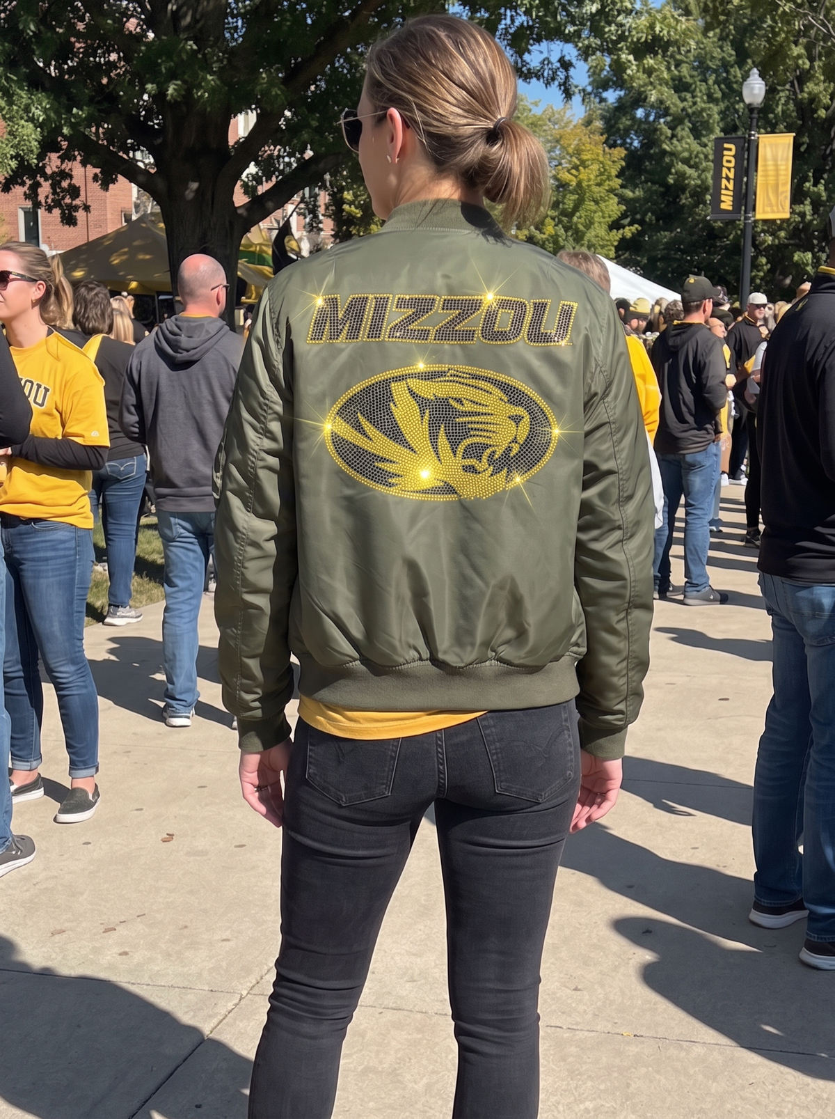 University of Missouri, Mizzou Gold Tiger Army Green Bomber Jacket