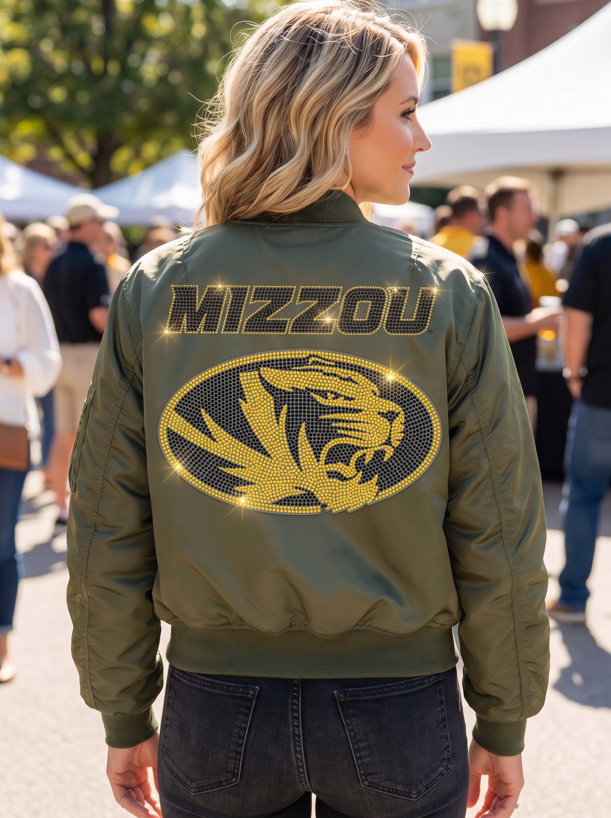 University of Missouri, Mizzou Gold Tiger Army Green Bomber Jacket