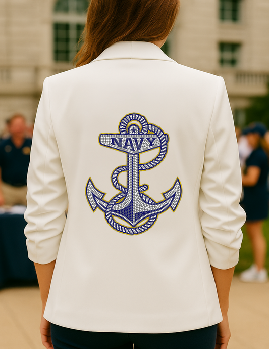 Licensed Game Day Blazer, Ruched White, Naval Academy Anchor