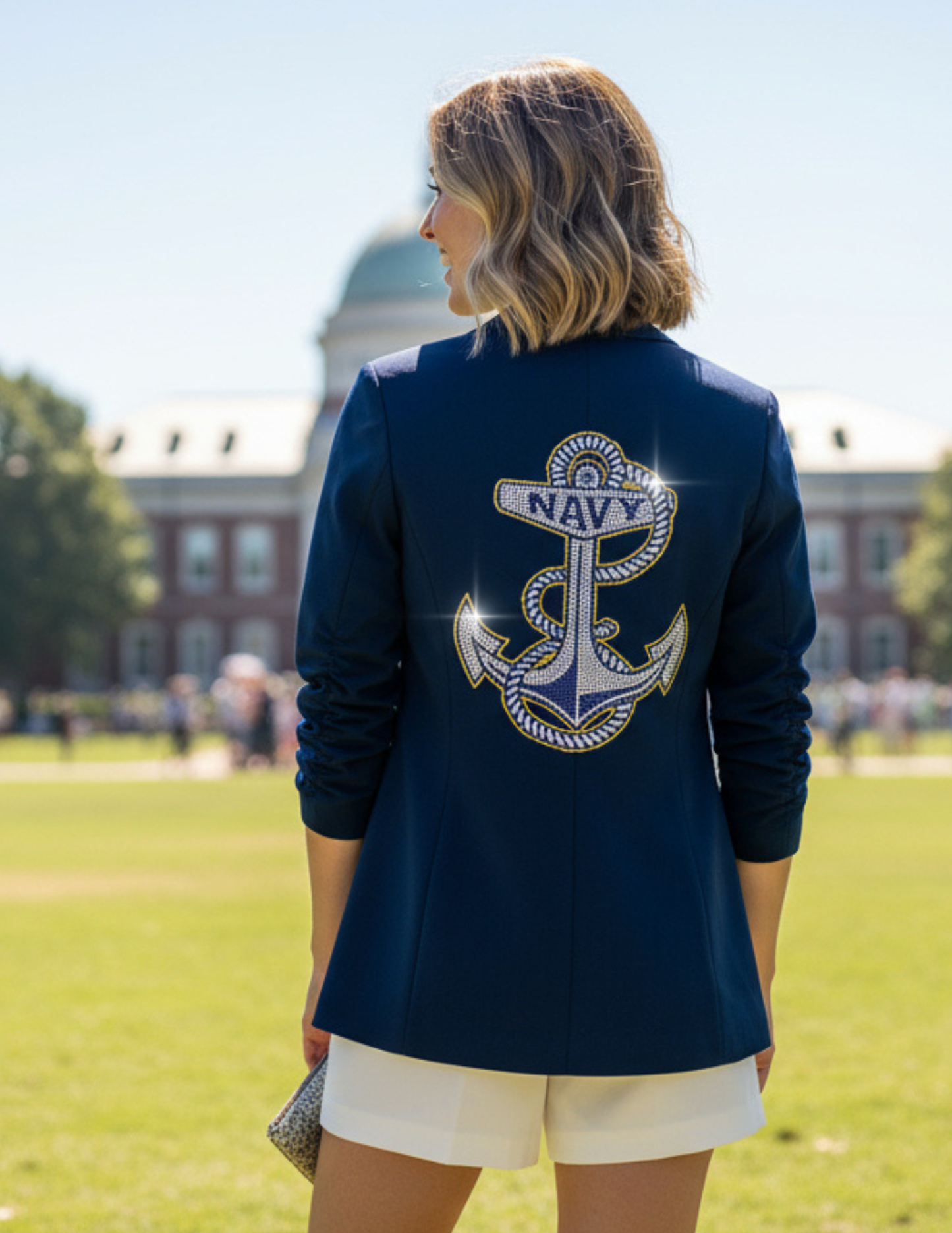 Licensed Game Day Blazer, Navy Ruched, Naval Academy Anchor