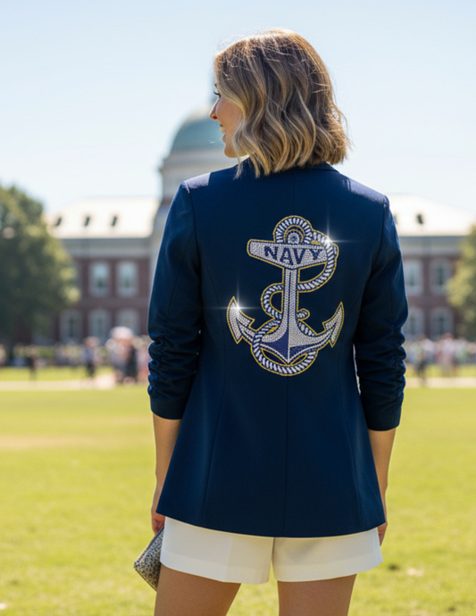 Licensed Game Day Blazer, Navy Ruched, Naval Academy Anchor