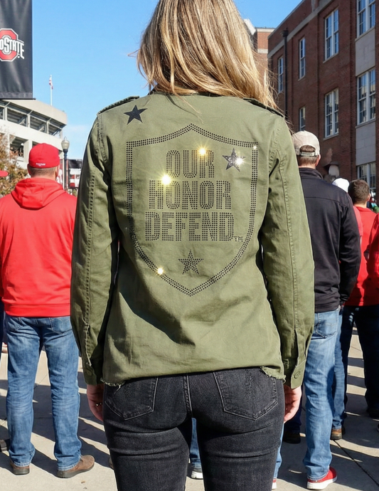 Ohio State Our Honor Defend Shield Army Green Shacket