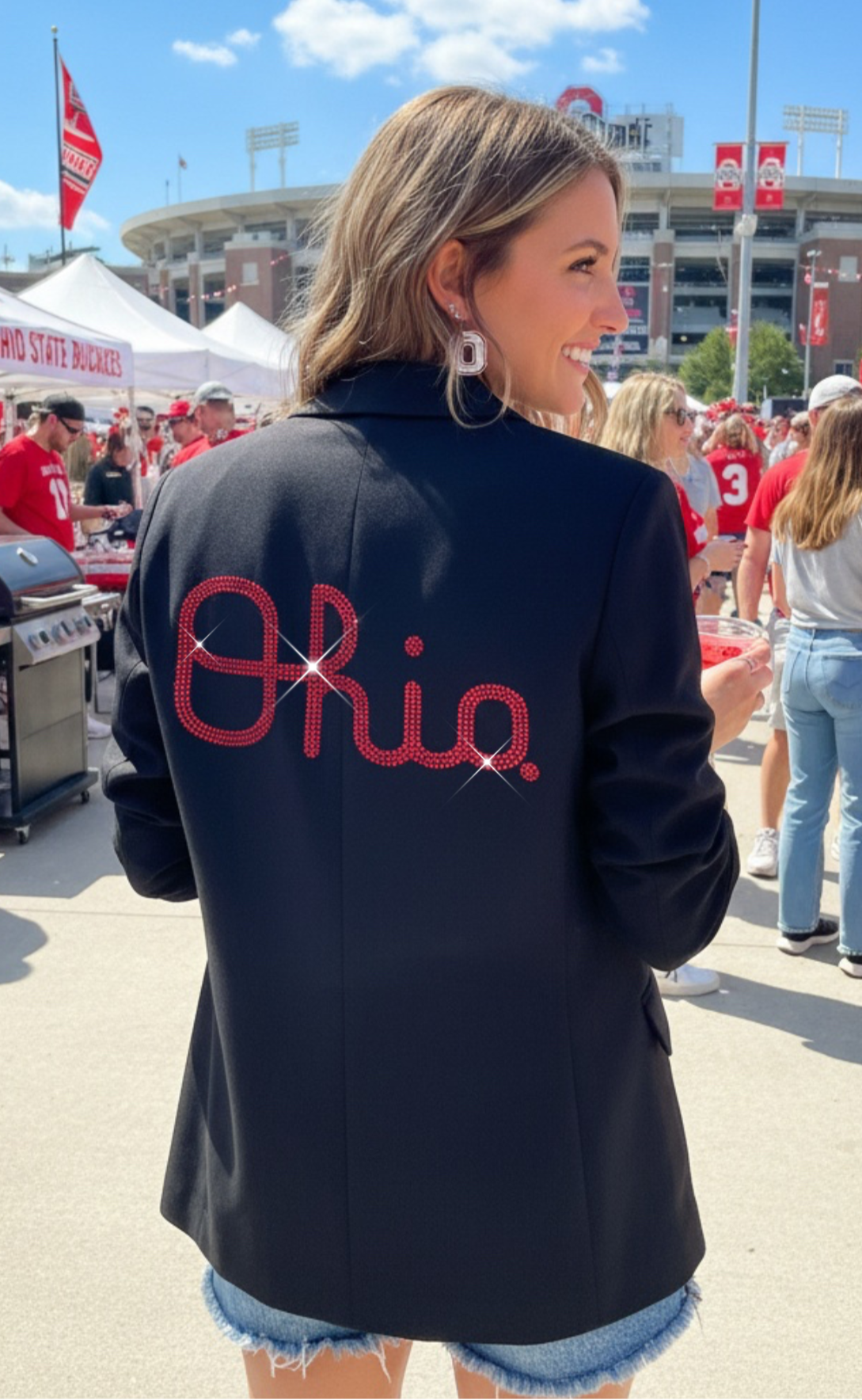 Licensed Game Day Blazer, Black Ruched, Ohio State Script
