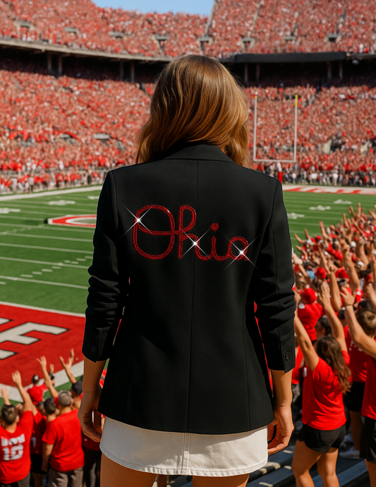 Licensed Game Day Blazer, Black Ruched, Ohio State Script