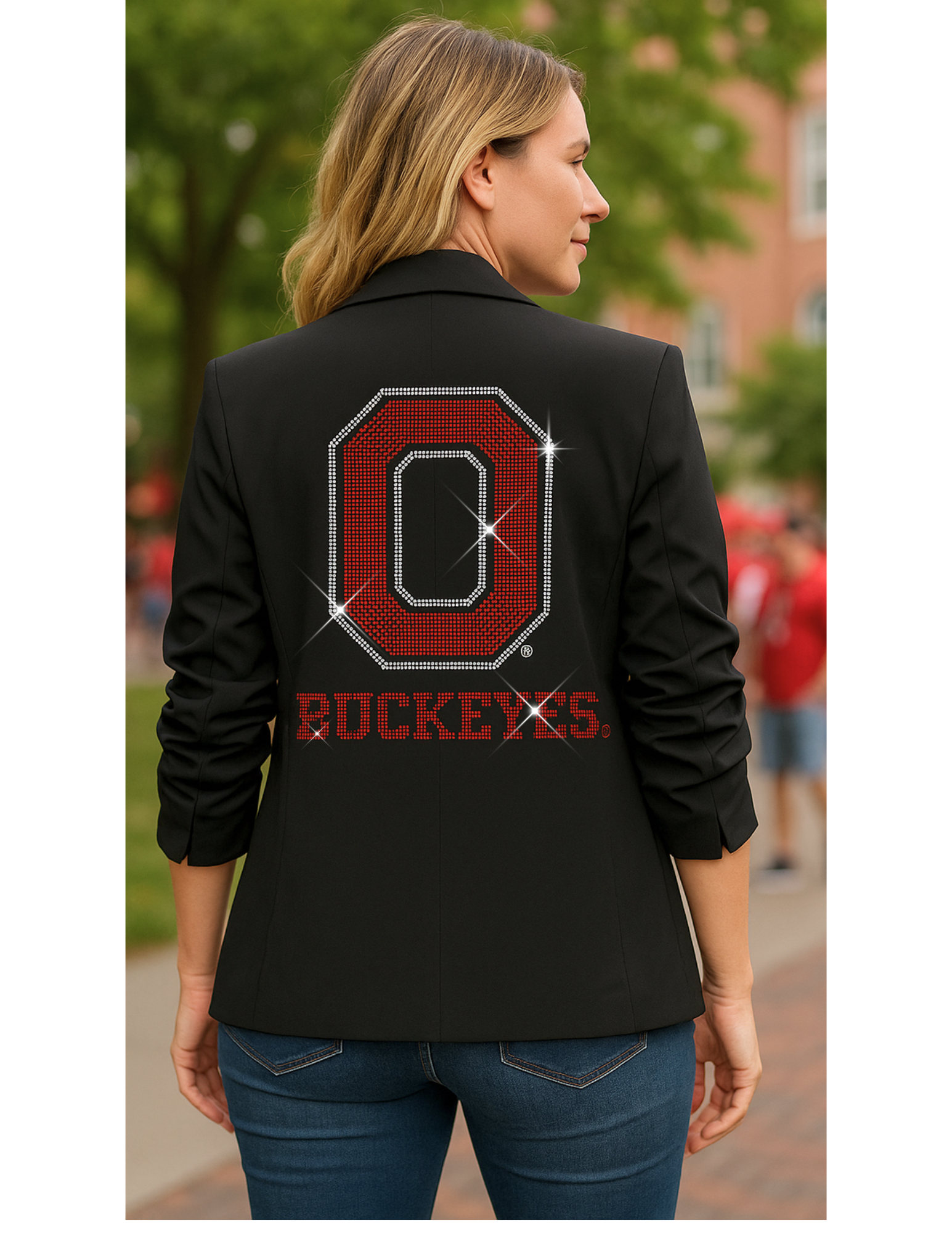 Ohio State O Buckeyes Black Ruched Sleeve Blazer