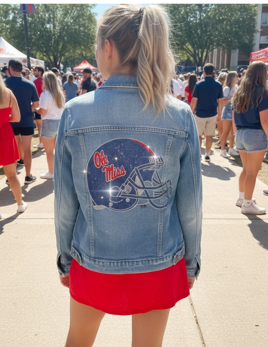 Licensed Game Day Jacket, Blue Denim, Ole Miss Helmet