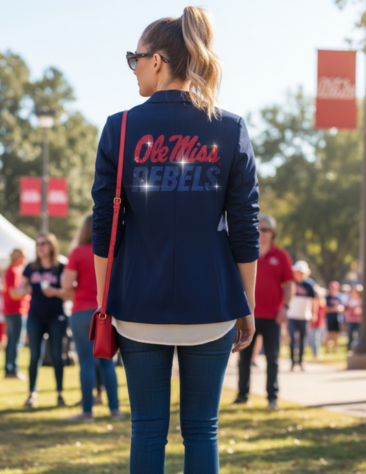 Licensed Game Day Blazer, Navy Blue Ruched, Ole Miss Rebels