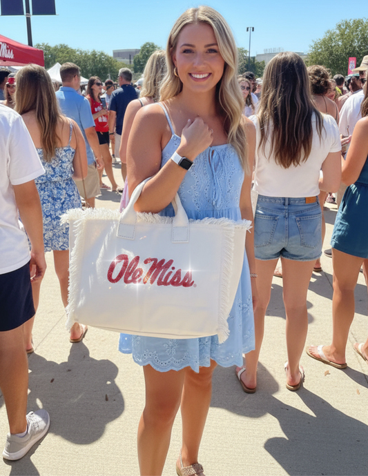Licensed Game Day Tote, White, Ole Miss Script
