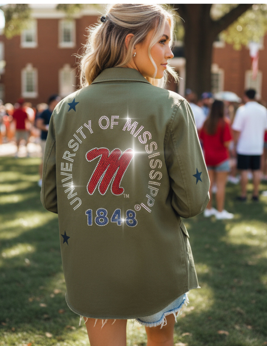 Licensed Game Day Shacket, Army Green, Ole Miss Est 1848