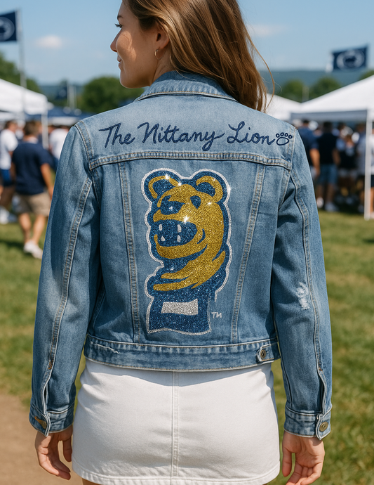 Licensed Game Day Jacket, Denim, Penn State The Nittany Lion Mascot Head