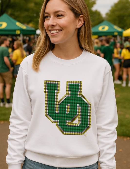Licensed Game Day Sweatshirt, Crewneck White, University Of Oregon Large Interlocking UO